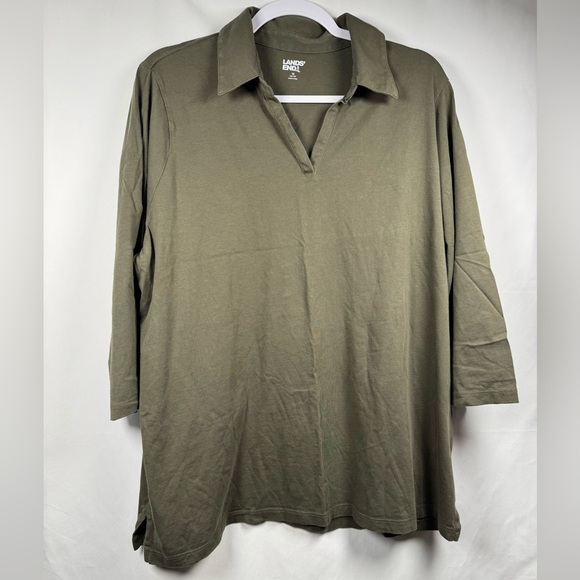 Lands' End Tops - Lands' End Green Collared Knit Shirt 1X